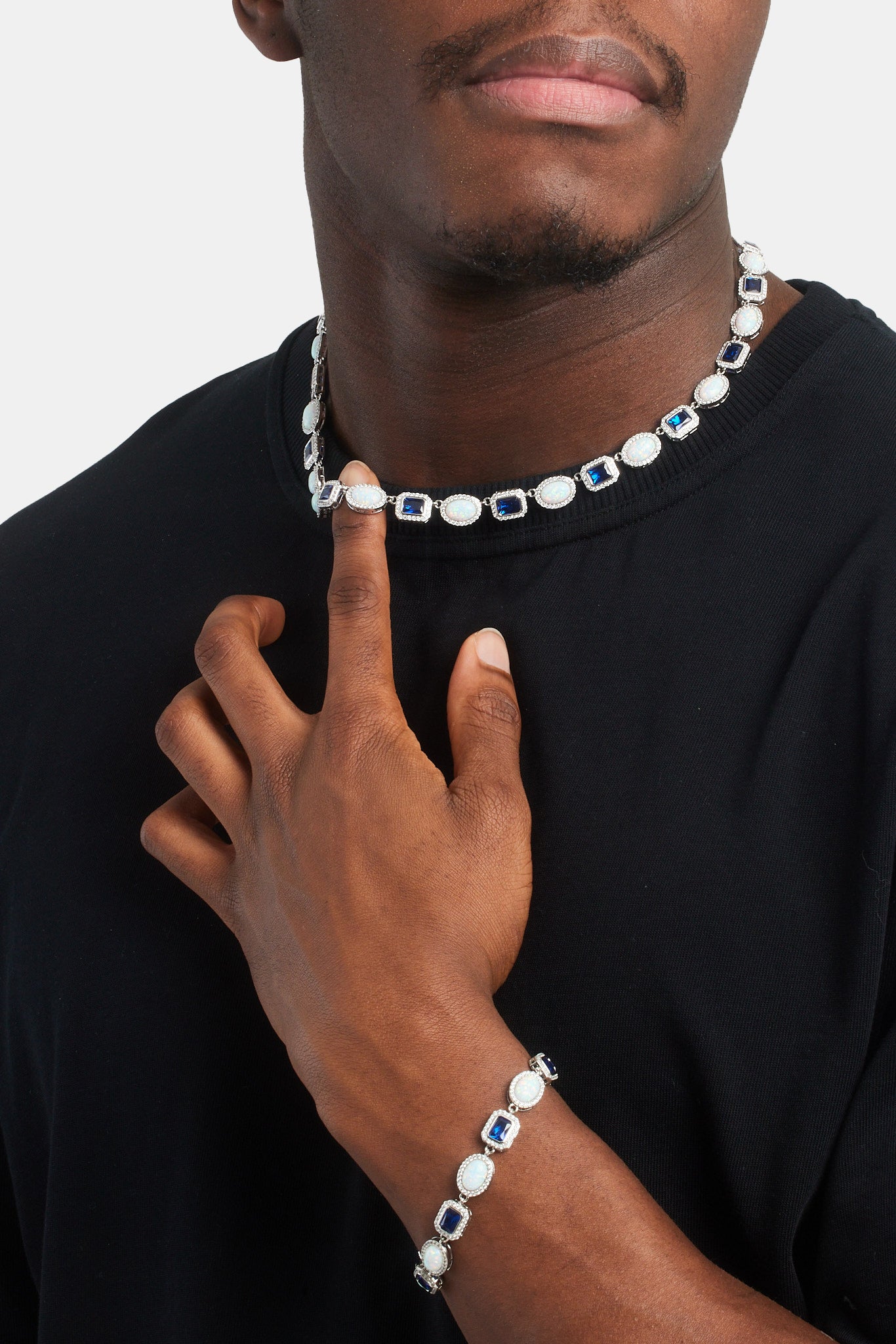 Opal & Blue Gemstone Chain & Bracelet - 10mm